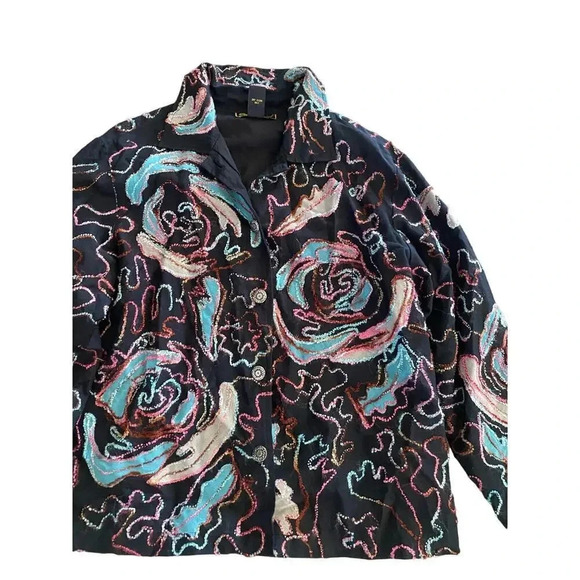 Mirasol Women's Black Long Sleeve Collard Button Down Jackets Size Large - Picture 2 of 5